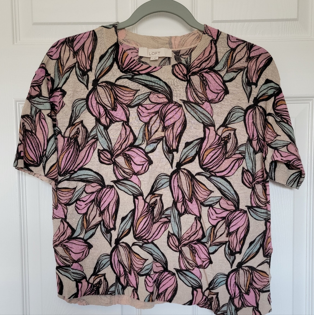 Loft Wild Orchid Drapey Short-Sleeve Sweater Size Small - Picture 2 of 4